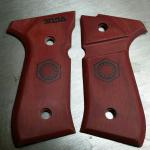 92 Red linen micarta, custom engraving, magazine release channel.  First Order